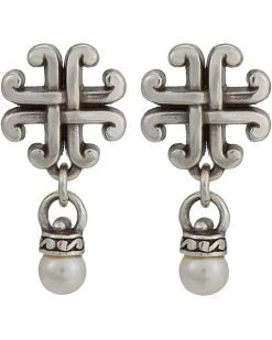 Brighton Taos Pearl Cross Post Drop Earrings